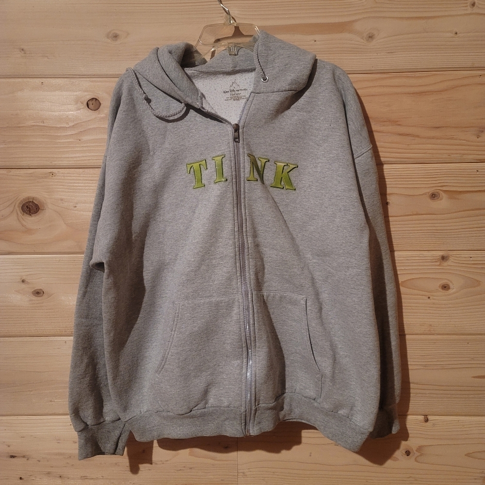 Disney Women's Gray Tinker Bell Full Zip Up Sweater Size L 25x27